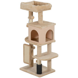 104cm Cat Tree with Scratching Posts, Basket, Hideaway and Jumping Platforms, Beige