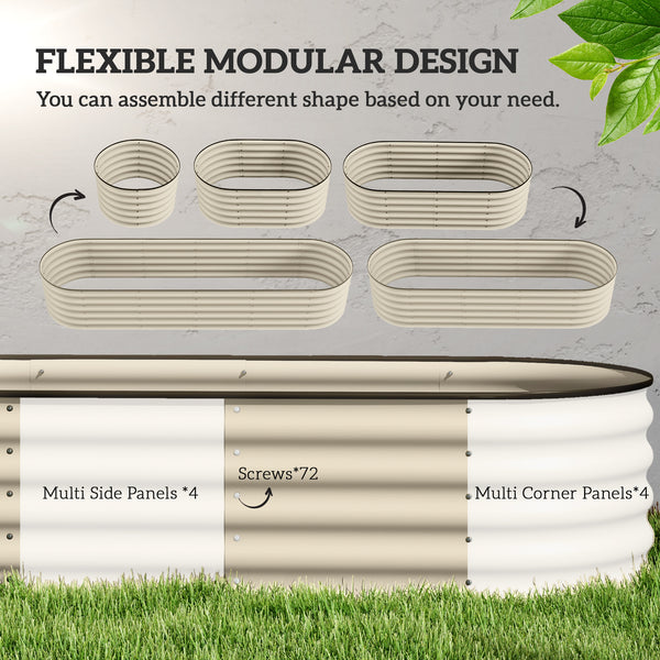 Raised galvanized steel planter with safety rim, cream white 