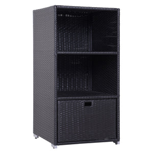 Outdoor storage cabinet in woven rattan with drawer, dark brown