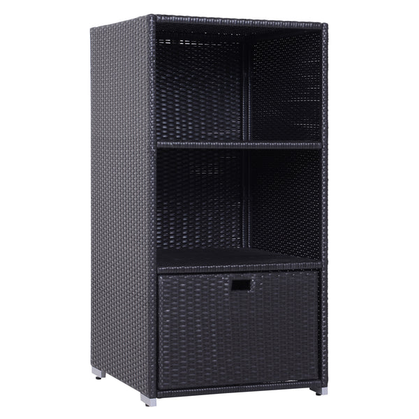 Outdoor storage cabinet in woven rattan with drawer, dark brown