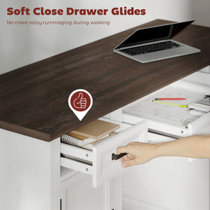 Country-style desk with soft-close drawers, white