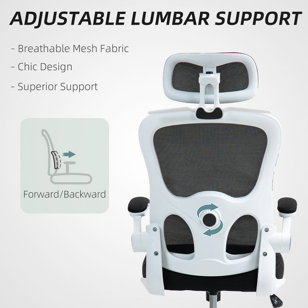 Ergonomic Mesh Office Chair with Flip-up Armrests, Swivel Headrest and Adjustable Lumbar Support, Black
