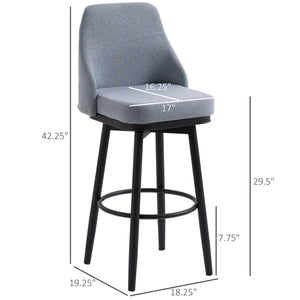 Set of 2 Light Grey Modern Design 360° Swivel Bar Stools with Footrest and Steel Legs