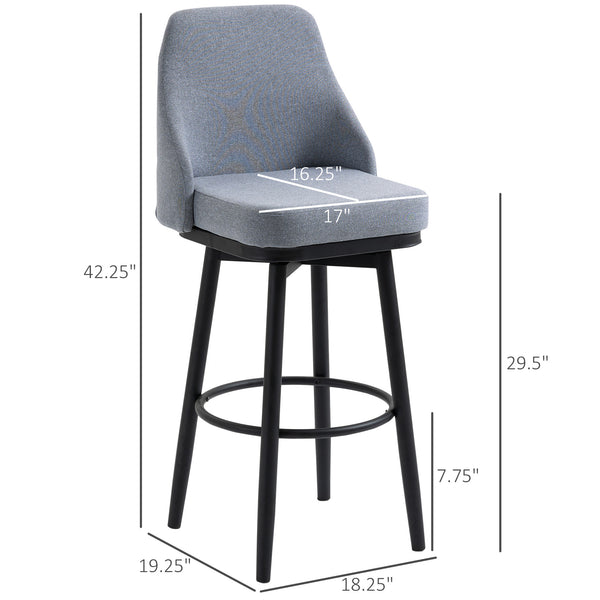 Set of 2 Light Grey Modern Design 360° Swivel Bar Stools with Footrest and Steel Legs