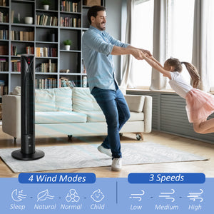 Freestanding Tower Fan with 3 Speeds, 12-Hour Timer, Oscillating, LED Sensor Panel, Remote Control, Black