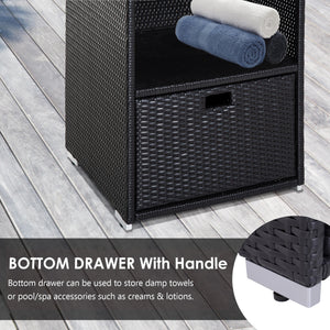 Outdoor storage cabinet in woven rattan with drawer, dark brown