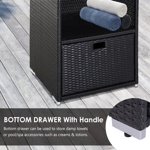 Outdoor storage cabinet in woven rattan with drawer, dark brown