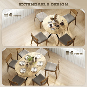 Extendable dining table with butterfly extension, in natural wood