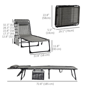 Folding chaise lounge with adjustable backrest and removable cushion, heather grey