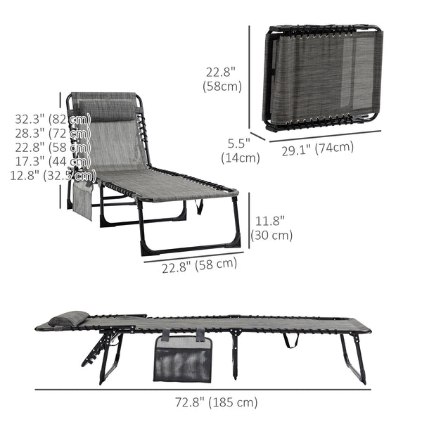 Folding chaise lounge with adjustable backrest and removable cushion, heather grey