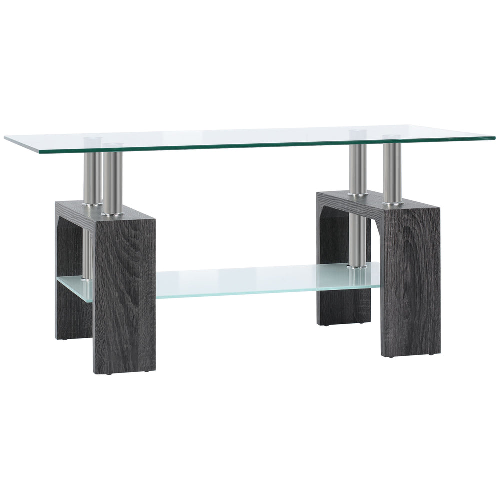 Rectangular coffee table with tempered glass top, gray