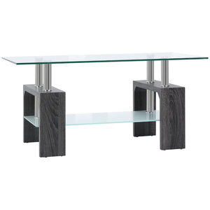 Rectangular coffee table with tempered glass top, gray