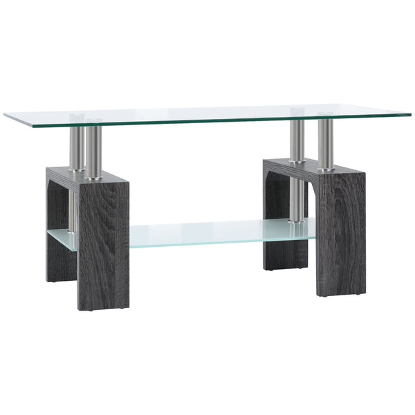 Rectangular coffee table with tempered glass top, gray