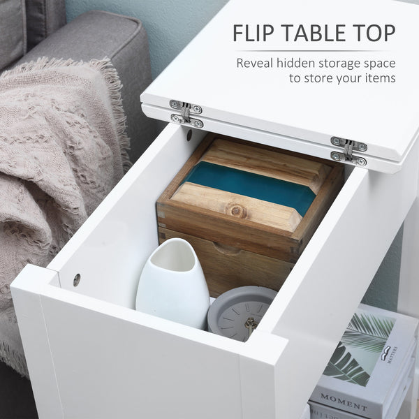 Folding side table with storage shelf and cable management, white
