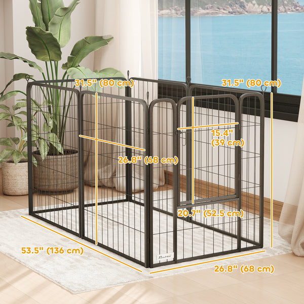 Heavy Duty Dog Playpen, 6 Panels for Outdoor and Indoor Use with Door and Strap, 80cm Height, Portable and Foldable