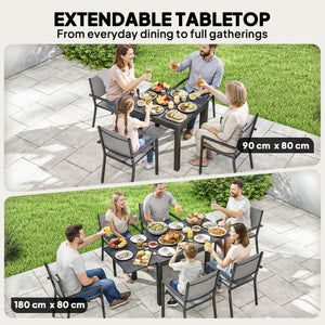 7-Piece Outdoor Aluminum Dining Set for 6 with Extendable Tabletop and Stackable Chairs