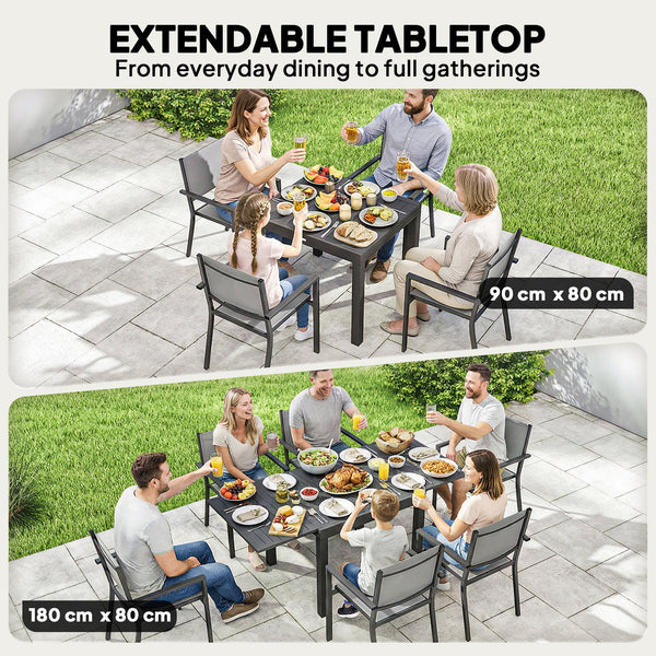 7-Piece Outdoor Aluminum Dining Set for 6 with Extendable Tabletop and Stackable Chairs