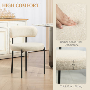 2 Pieces Kitchen Chairs, Modern Dining Chairs w/ Berber Fleece Upholstery and Steel Legs for Living Room, Beige