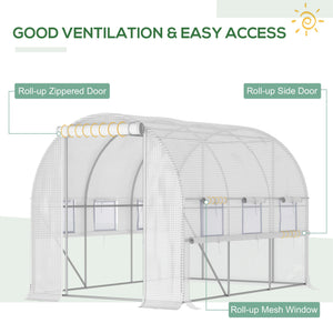 Tunnel greenhouse with roll-up side panels, high-quality polyethylene cover, white