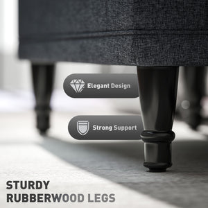 Linen fabric storage pouf with button tufting, gray