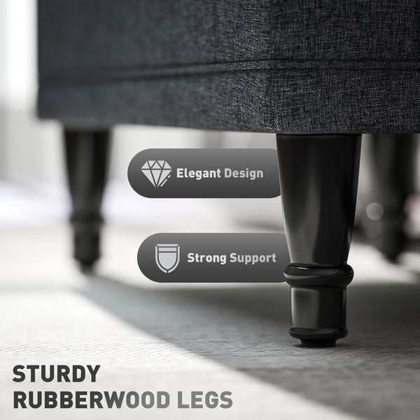 Linen fabric storage pouf with button tufting, gray