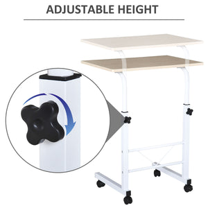 Height Adjustable Mobile Standing Desk with Casters, Natural Wood