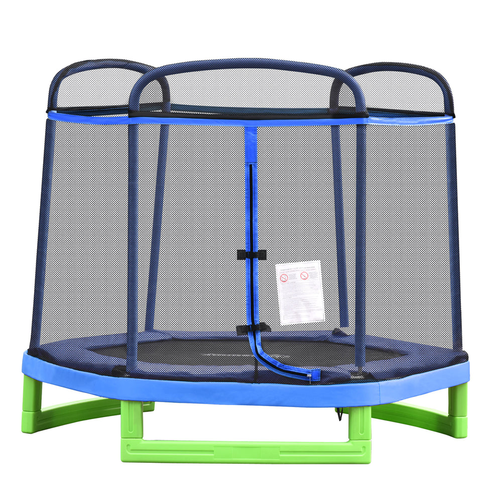 7ft Trampoline with Safety Enclosure, Built-in Zipper, Blue