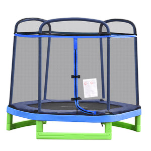 7ft Trampoline with Safety Enclosure, Built-in Zipper, Blue