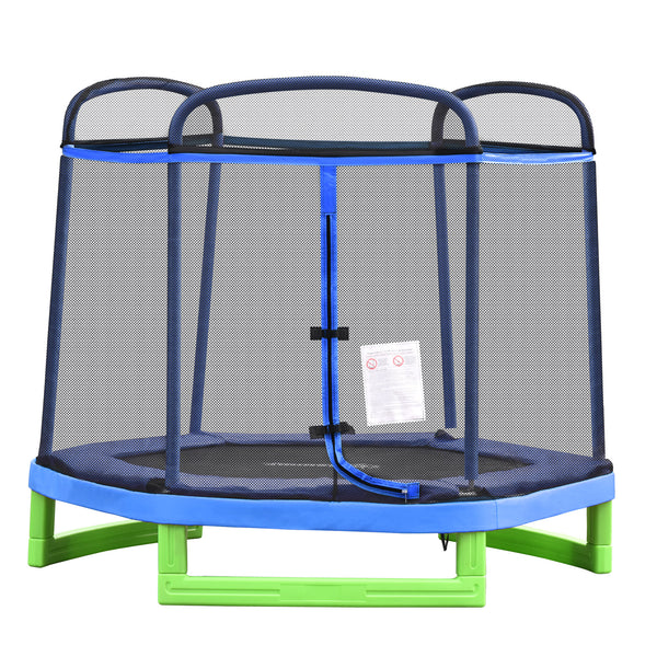 7ft Trampoline with Safety Enclosure, Built-in Zipper, Blue