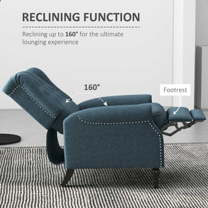 Wingback recliner with footrest, blue