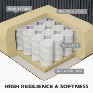 L-shaped sofa with chaise longue and spring cushion, grey