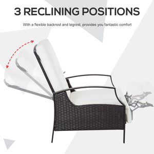 Outdoor reclining rattan chair with white cushion