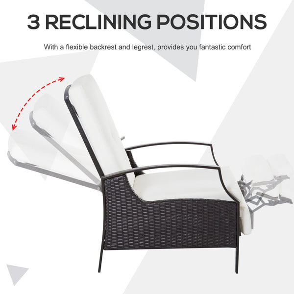 Outdoor reclining rattan chair with white cushion