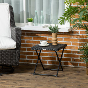 Folding garden coffee table in synthetic rattan, black