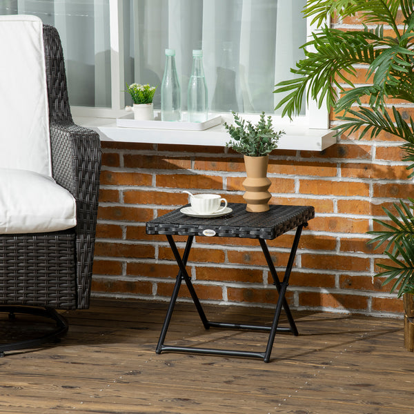 Folding garden coffee table in synthetic rattan, black