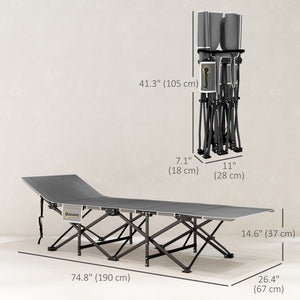 Adult camp bed with mattress, storage pocket, carrying bag, maximum load 150 kg, black