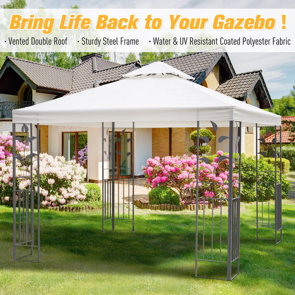 10 x 10 metal gazebo with decorative frame and ventilated roof, cream color