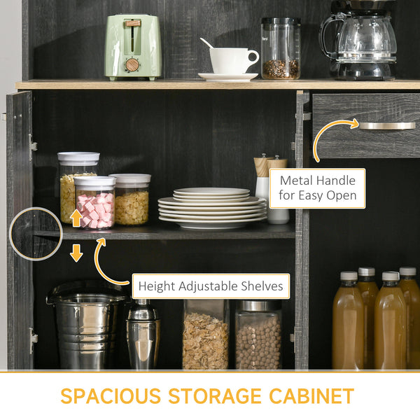 Kitchen cabinet with doors, drawers and microwave countertop, black