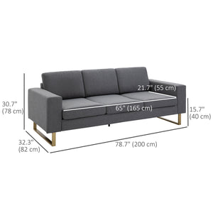 3 seater sofa upholstered in linen with steel legs, dark grey