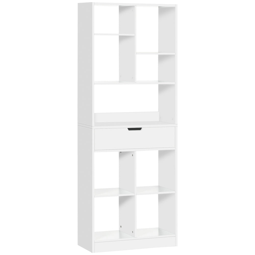 Tall bookcase with drawer, white