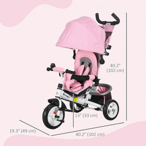 6 in 1 Toddler Tricycle with Parent Handle, Pink