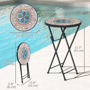 14" Round Folding Coffee Table with Steel Frame for Balcony, Patio, Assorted Colors