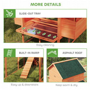 137" Wooden Chicken Coop with Run and Laying Box, Orange