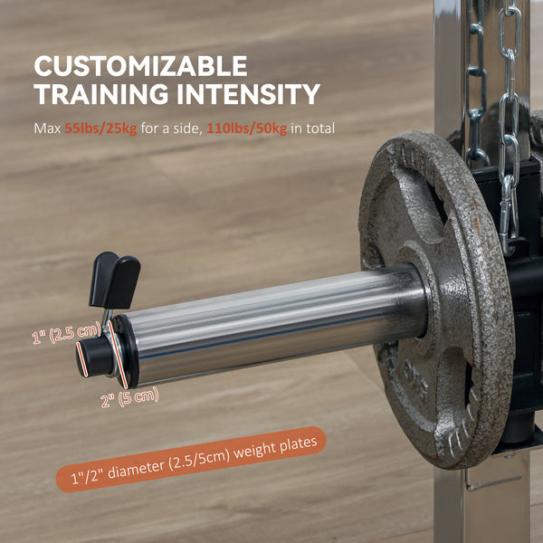 3-in-1 Squat Machine with Cable Crossover System, Pull-Up Station, 16-Level Squat Rack, and Barbell