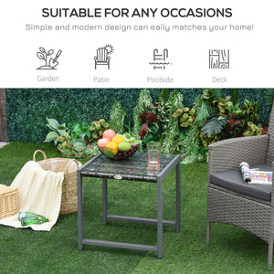 Rattan coffee table with tempered glass top and aluminum frame, grey