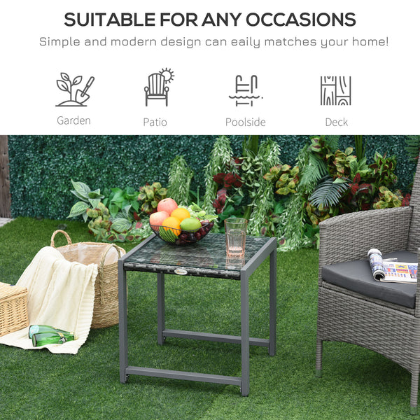 Rattan coffee table with tempered glass top and aluminum frame, grey