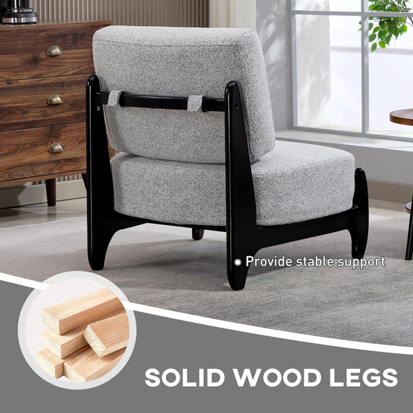 Occasional armchair with rubberwood frame, wide seat, grey