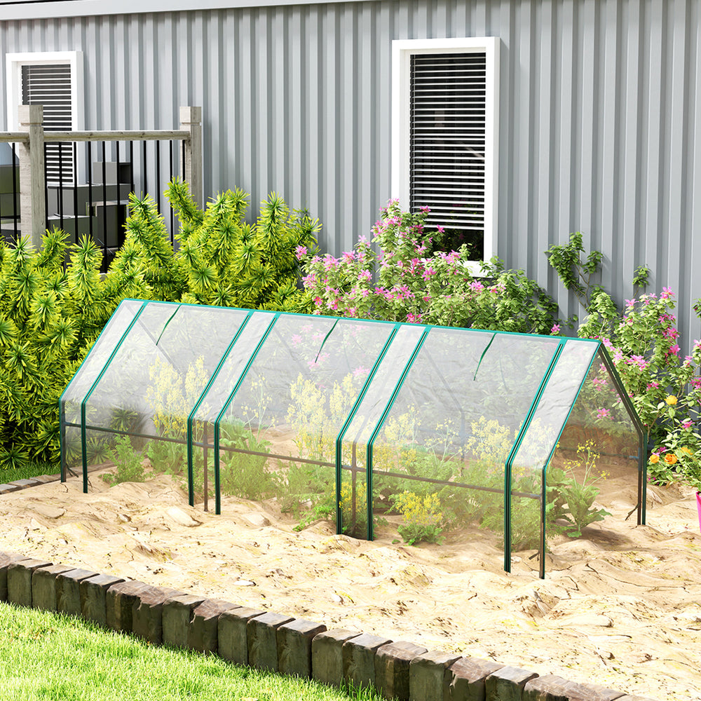 Mini portable greenhouse with roll-up zippered doors, transparent