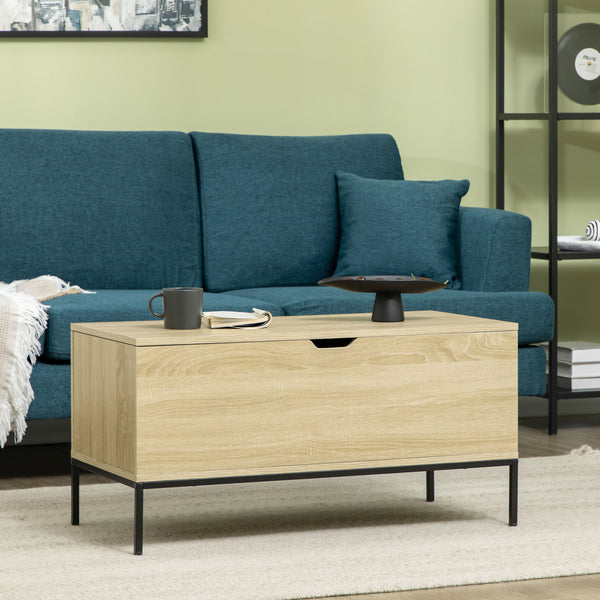 Lift-up storage bench with safety hinges and steel legs, natural