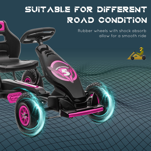 Pedal Go-Kart with Adjustable Seat, Shock-Absorbing Rubber Wheels, Pink